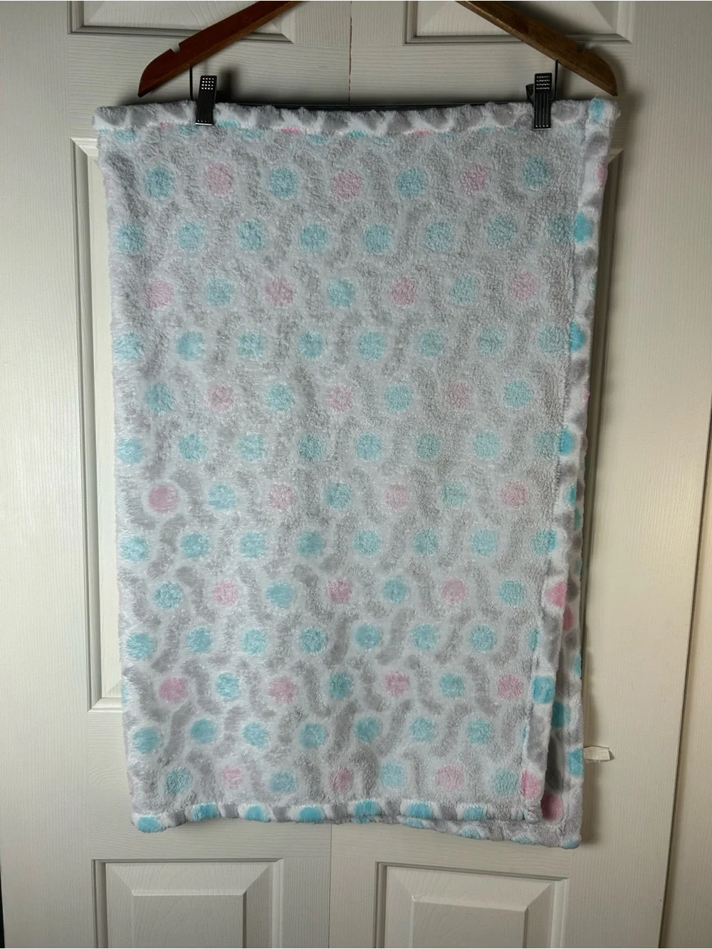 Bananafish Pink Blue Polka Dot Baby Blanket Gray White Geometric Geo Print Plush